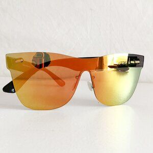 Orange Frameless Flat Top Hornrim Shield Sunglasses